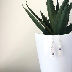 Mismatched 5 Pearl Minimal Dainty Bar Earring